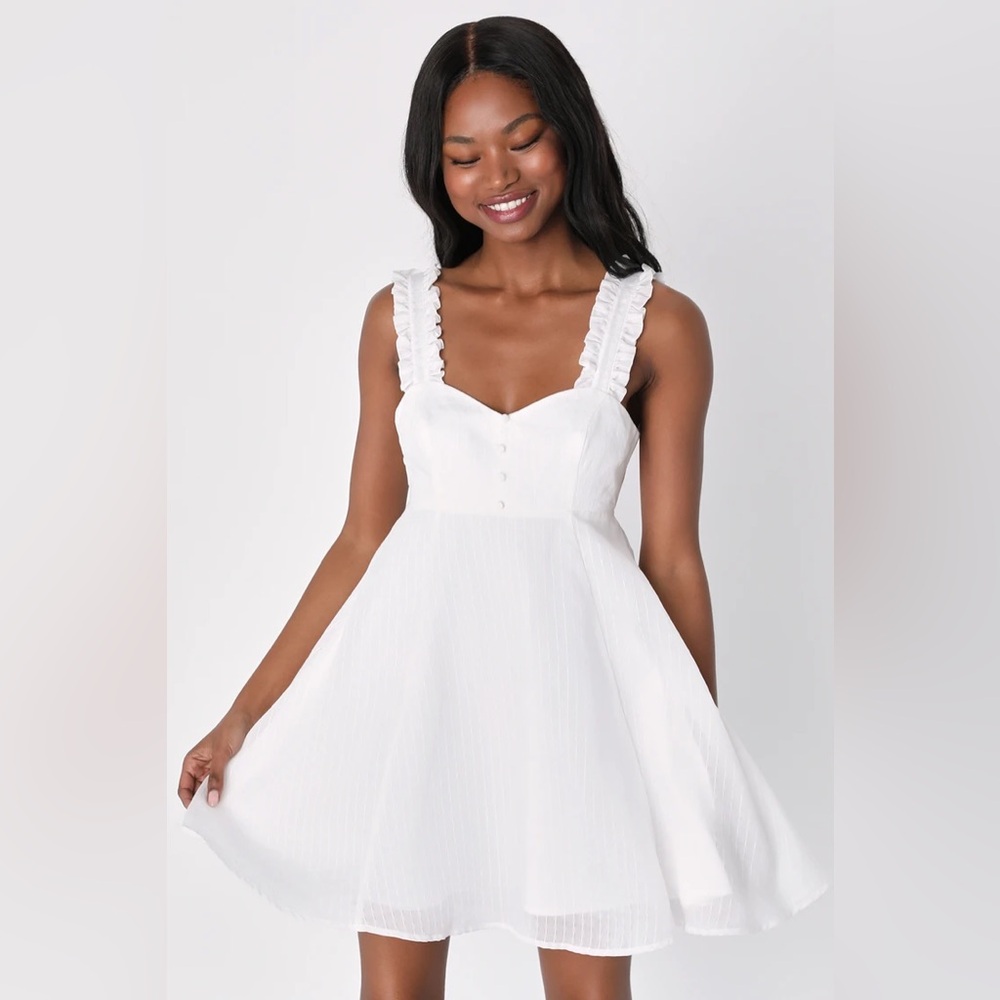Lulus Effortlessly Darling White Tie-Back Ruffled Mini Dress